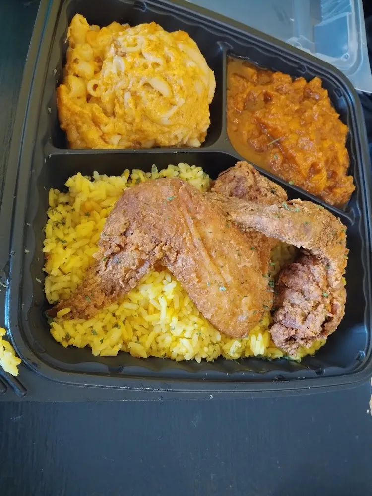 Southern Fried Chicken Wing Dinner Candied Yams and Mac and Cheese